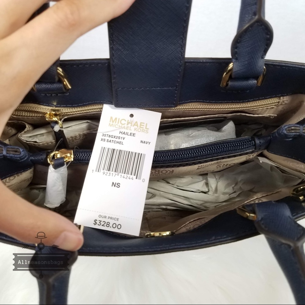 NWT Michael Kors Xs Hailee Satchel Navy Floral Bag - Picture 5 of 7